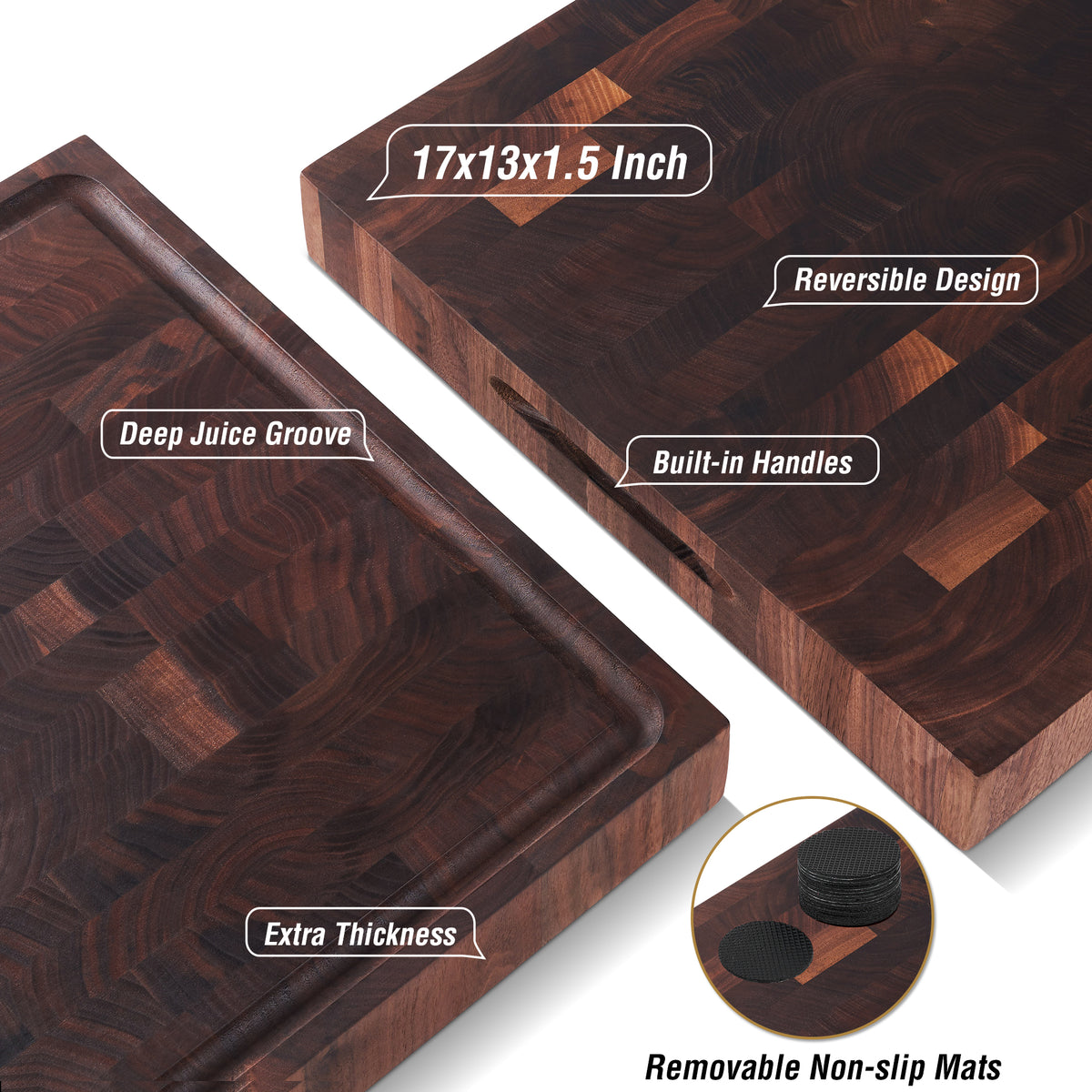 AZRHOM Large Walnut Wood Cutting Board for Kitchen 18x12 (Gift Box