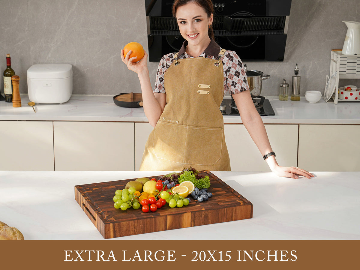 AZRHOM Extra Large Acacia Wood Cutting Board For Kitchen With