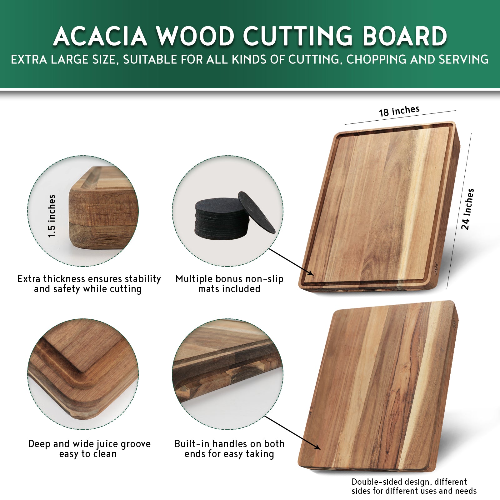AZRHOM Extra Large Thick Acacia Wood End Grain Cutting Board